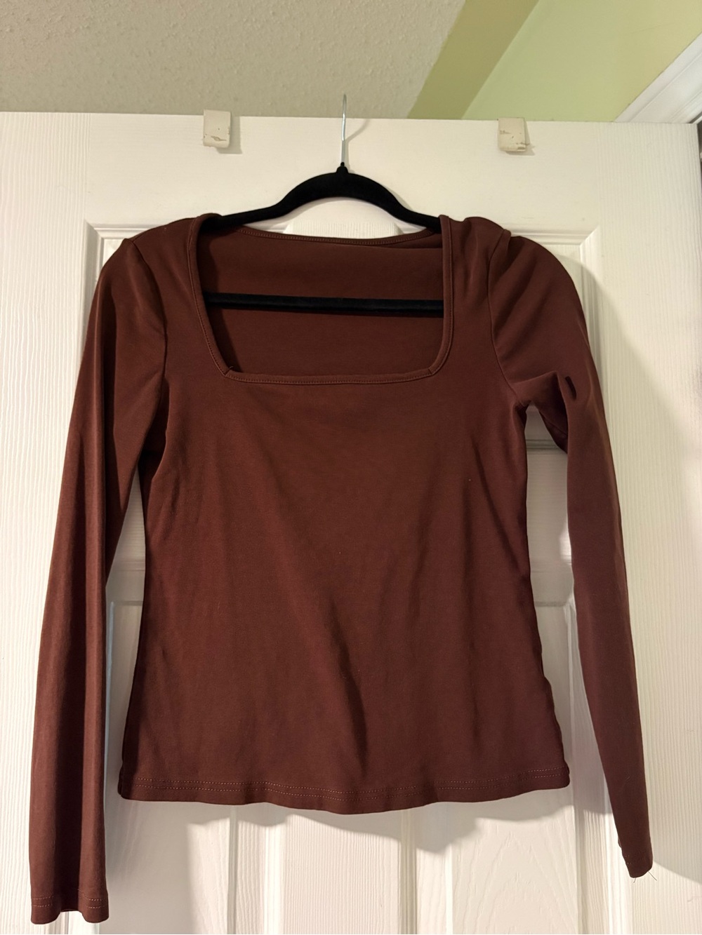 Long Sleeve Square Neck Top - Brown